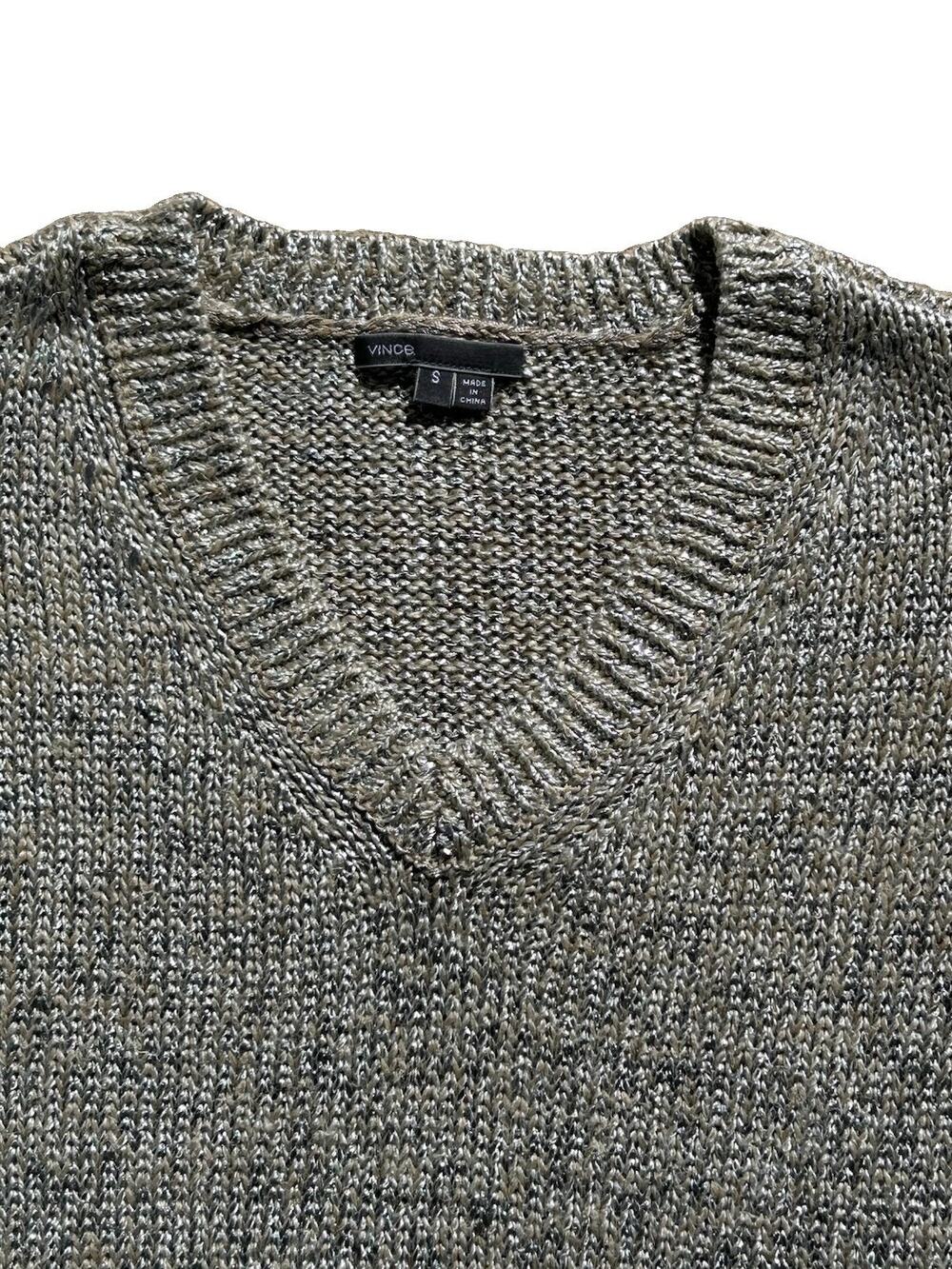 Vince Metallic Knit V-Neck Sweater Women's Small Linen Gold Silver Festive